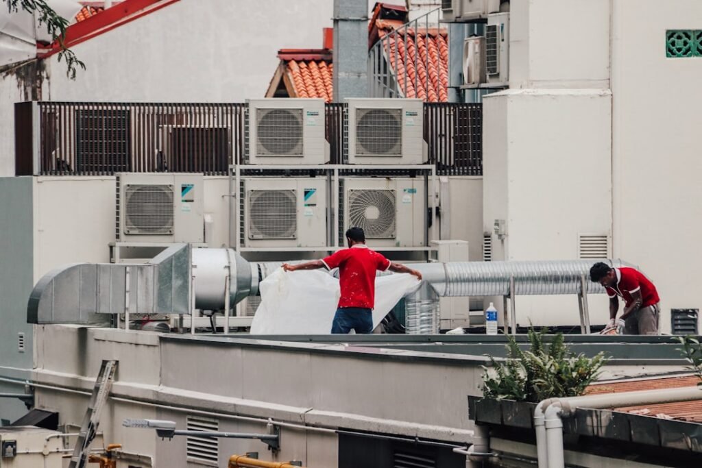 HVAC technician at work on site